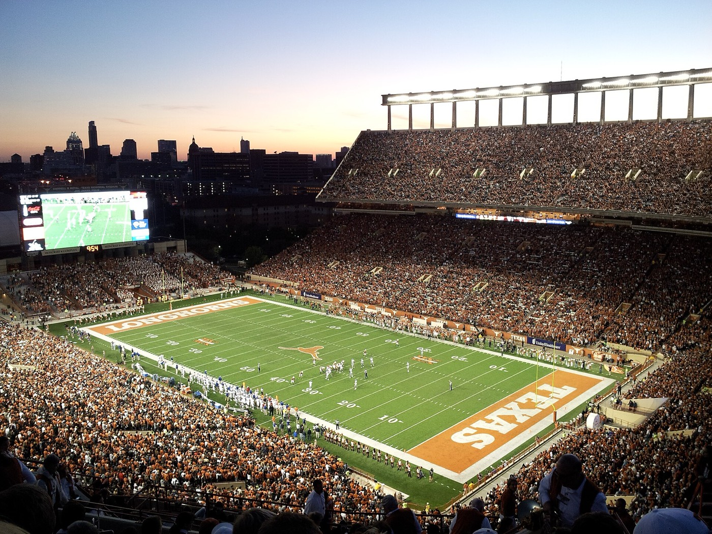 Darrell K Royal-Texas Memorial Stadium in Austin at night